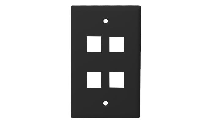 Standard Size Keystone Plate 4 Port, Black, UL