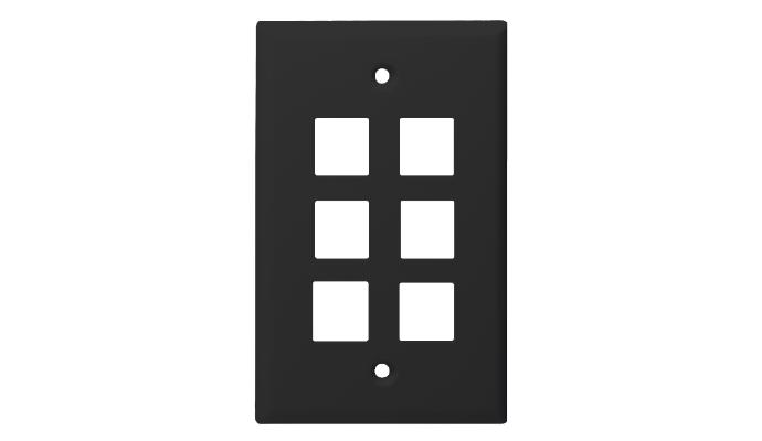 Standard Size Keystone Plate 6 Port, Black, UL