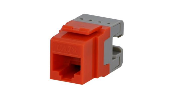 Cat 6 Data Jack, 180o Configuration, Orange, 10 Pack