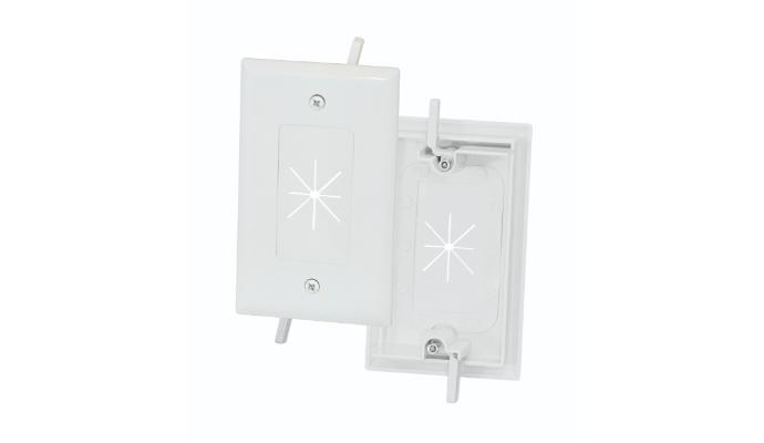 Cable Plate with Flexible Opening, 1-Gang, White (Includes built in mounting bracket - retrofit)